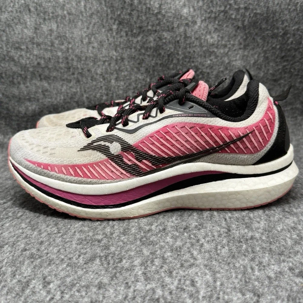 Saucony Endorphin Speed 2 Womens US Size 9.5 White Pink Black Mesh Running Shoes
